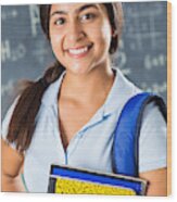 Portrait Of Cute Preteen Indian Student In Math Class Wood Print