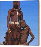 Portrait Of Woman And Girl From Himba Tribe. Wood Print