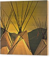 Powwow Camp At Sunrise Wood Print