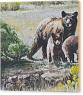 Prairie Black Bears Wood Print