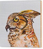 Prey For Wisdom - Horned Owl Painting Wood Print