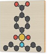 Probenecid Gout Drug Molecule Wood Print