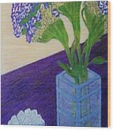 Purple Flowers And Ice Wood Print