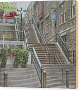 Quaint  Street Scene  Photograph The Breakneck Stairs Of Quebec City Wood Print