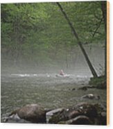 Rafting Misty River Wood Print