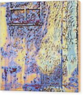 Rail Rust - Abstract - Crackled Blue Window Wood Print