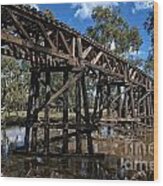 Rail Truss Bridge With Timber Beam Road Bridge In Background Wood Print