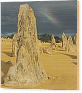 Rainbow And Limestone Pinnacles Nambung Wood Print