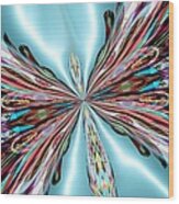 Rainbow Glass Butterfly On Blue Satin Wood Print