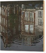 Raindrops Ripples And Fabulous Reflected Amsterdam Canal Houses Wood Print