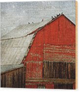Red Barn And First Snow Wood Print