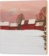 Red Barn Sunset Wood Print