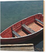 Red Dory Fishing Boat Wood Print