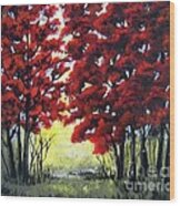 Red Forest Wood Print