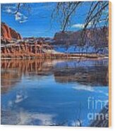 Red Rocks Ice And Blue Skies Wood Print