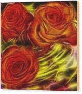 Red Roses In Water - Fractal Wood Print
