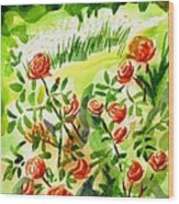 Red Roses With Daisies In The Garden Wood Print