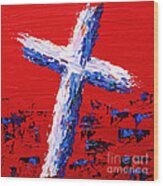 Red White And Blue Cross Wood Print