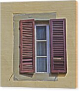Red Window Shutters Of Florence Wood Print