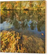 Reflection Of Autumn Colors On The Canal Ii Wood Print
