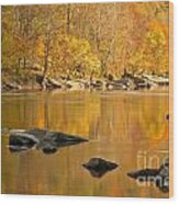 Reflections And River Rocks In The New River Wood Print