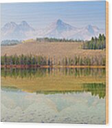 Reflections At Little Redfish Lake In Wood Print