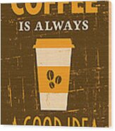 Retro Coffee Poster Wood Print