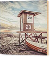 Retro Newport Beach Lifeguard Tower 20 Picture Wood Print
