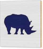 Rhino In Navy And White Wood Print
