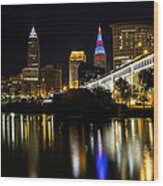 River Reflections Of Cleveland Ohio Wood Print