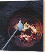 Roasting Marshmallows Over Campfire Wood Print