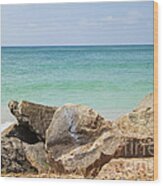 Rocks In Front Of The Indian Ocean Wood Print