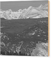 Rocky Mountain Continental Divide Winter Panorama Black White Wood Print