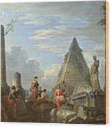 Roman Ruins With Figures Wood Print