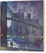 Romance By East River Nyc Wood Print