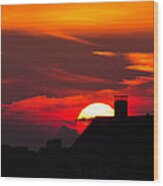 Rooftop Sunset Silhouette Wood Print