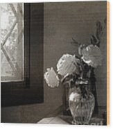 Roses At The Attic Window Wood Print