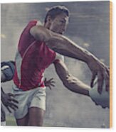 Rugby Player About To Pass Ball Just Before Being Tackled Wood Print