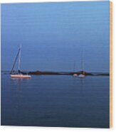 Sailboats In The Blue Wood Print