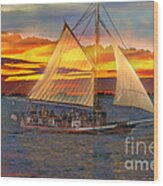 Sailing At Sunset Wood Print