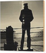 Sailor Statue Over Long Beach Harbor Wood Print