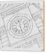 Samford Clock Sketch Wood Print