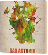 San Antonio Watercolor Map Wood Print