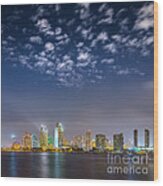 San Diego Night Skyline With Stars Wood Print