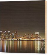 San Diego Skyline Night Wood Print