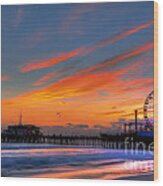 Santa Monica Pier At Dusk Wood Print