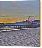 Santa Monica Pier At Dusk Wood Print