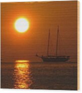 Schooner Sunset Wood Print