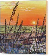 Sea Oats Sunset Wood Print