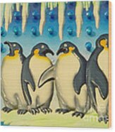 Seaside Funtown Penguins Wood Print